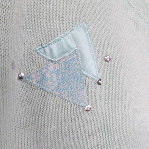 Shenanigans Knit Pullover Geometric Appliques Large Pastel Green Vintage 1980s - Picture 2 of 10